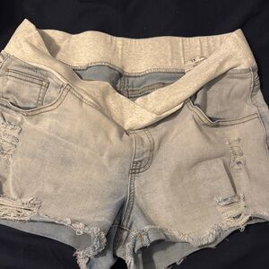 MATERNITY Light Blue Distressed Denim Shorts